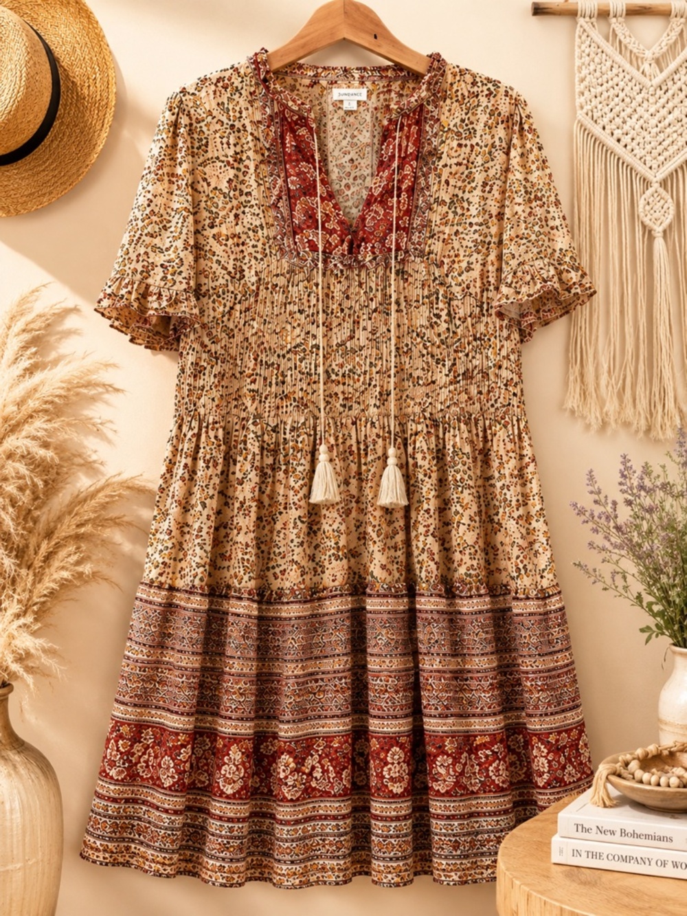 Sundance Floral Boho Peasant Prairie Dress Large